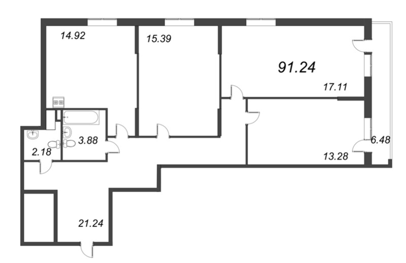 4 ккв (Евро) 90,6 м²