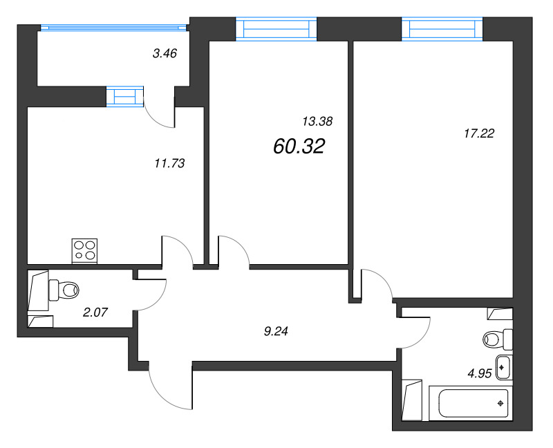 2 ккв 60,6 м²