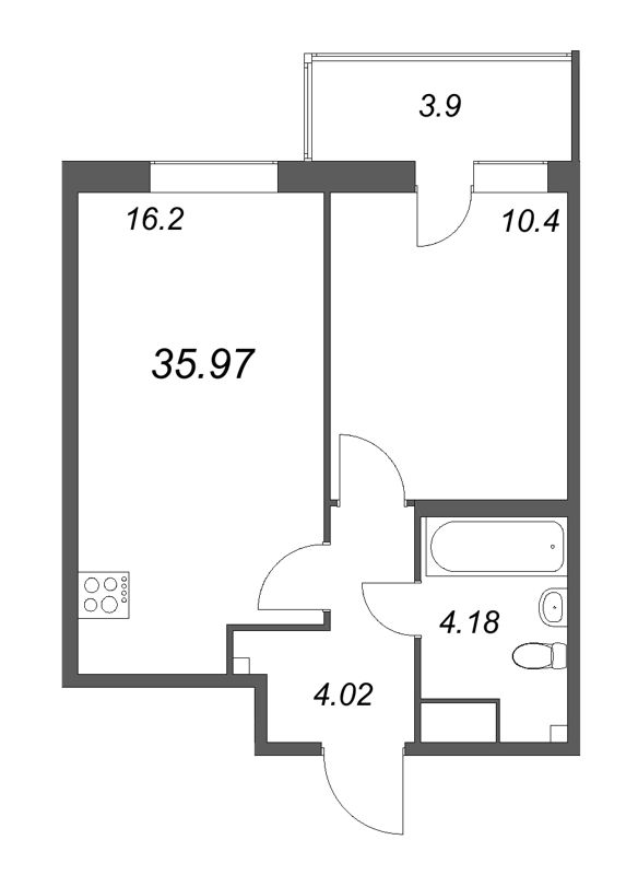 2 ккв (Евро) 36 м²