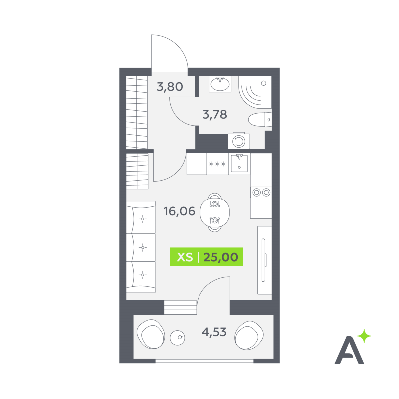 Студия 25 м²