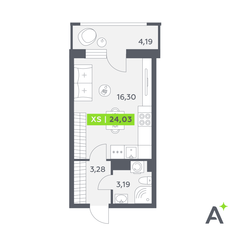Студия 24 м²