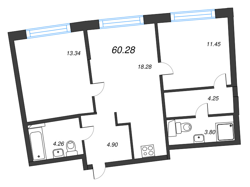 3 ккв (Евро) 60,3 м²