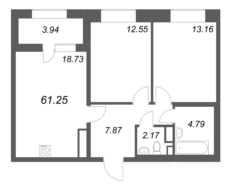 3 ккв (Евро) 61,3 м²
