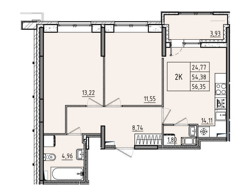 2 ккв 56,4 м²