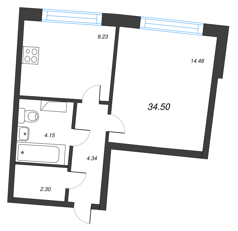 1 ккв 34,5 м²
