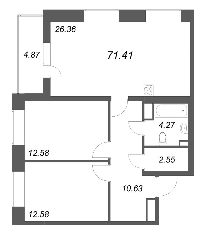 3 ккв (Евро) 71,4 м²