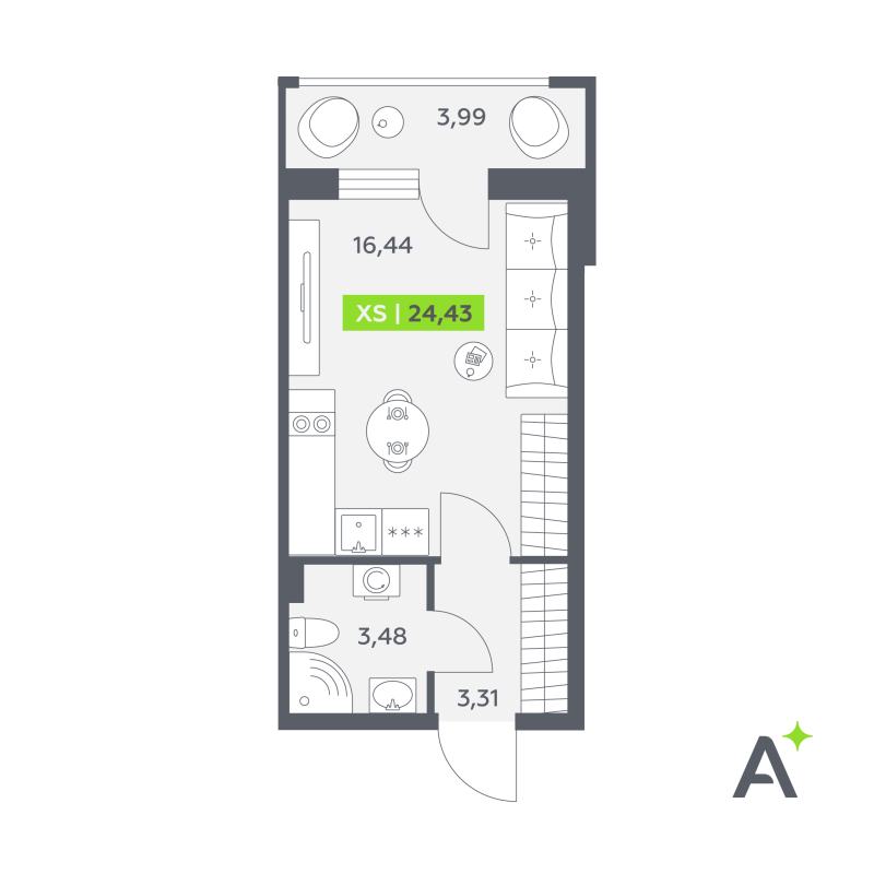 Студия 24,4 м²