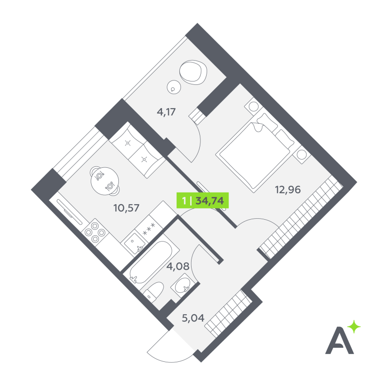 1 ккв 34,7 м²