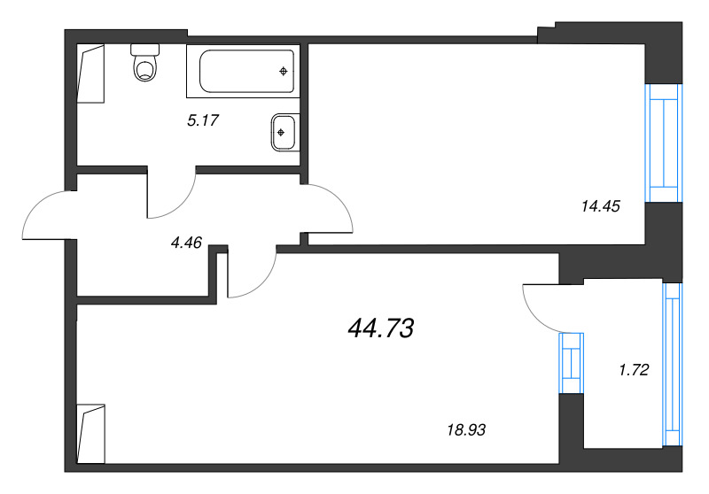 2 ккв (Евро) 44,7 м²
