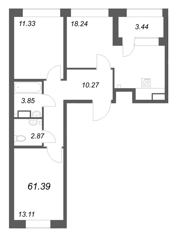 3 ккв (Евро) 61,4 м²
