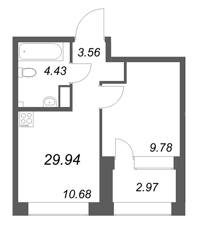 1 ккв 29,9 м²