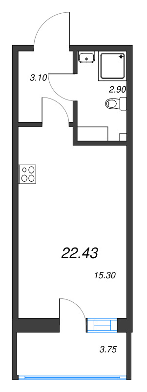Студия 22,4 м²