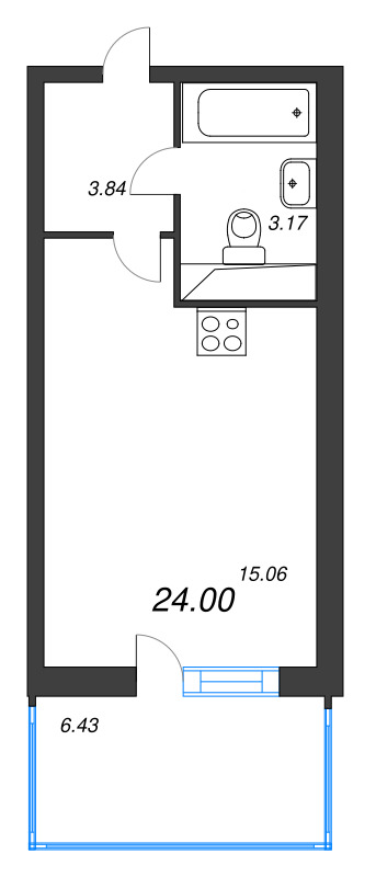 Студия 22,9 м²