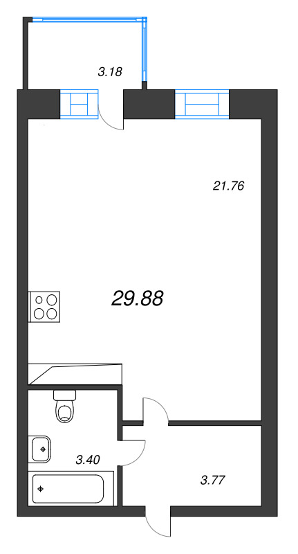 Студия 29,6 м²