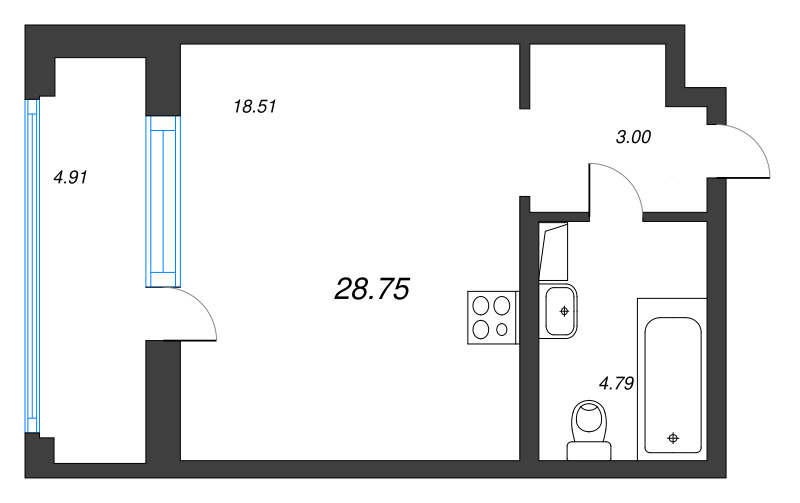 Студия 29,7 м²