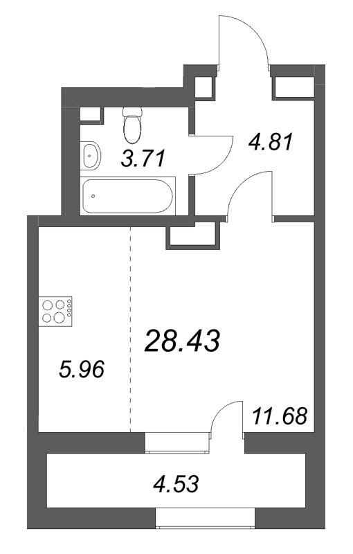 Студия 28,4 м²