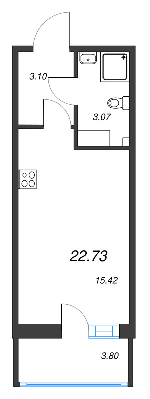 Студия 22,7 м²