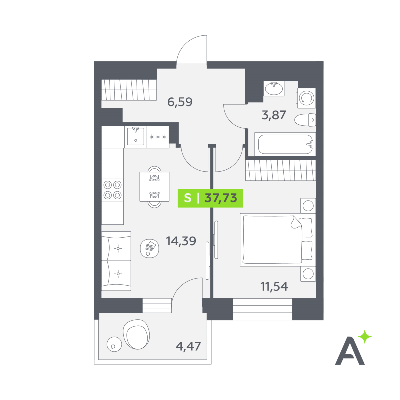 1 ккв 37,7 м²