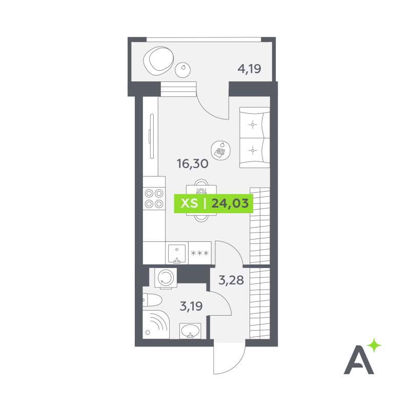 Студия 24 м²