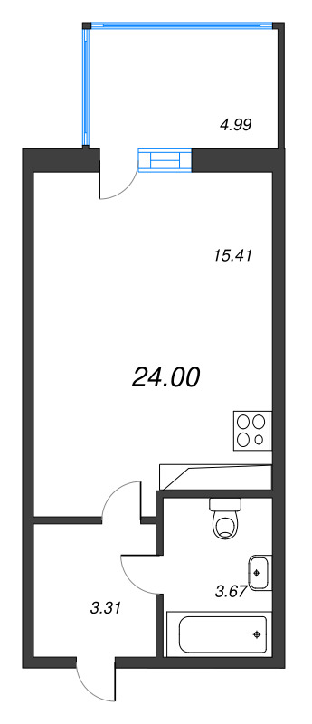 Студия 23,9 м²
