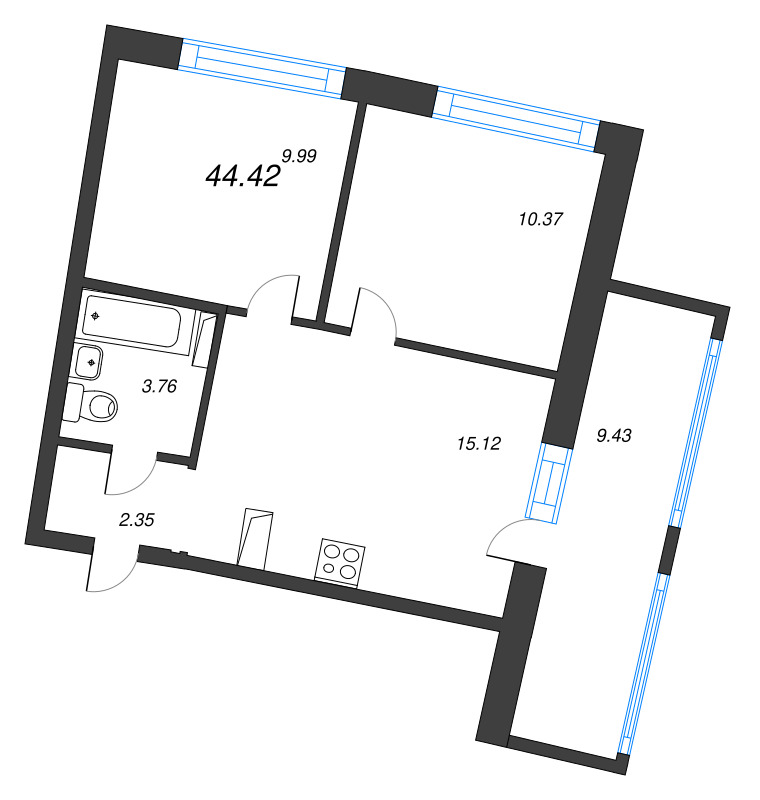 2 ккв 44,4 м²