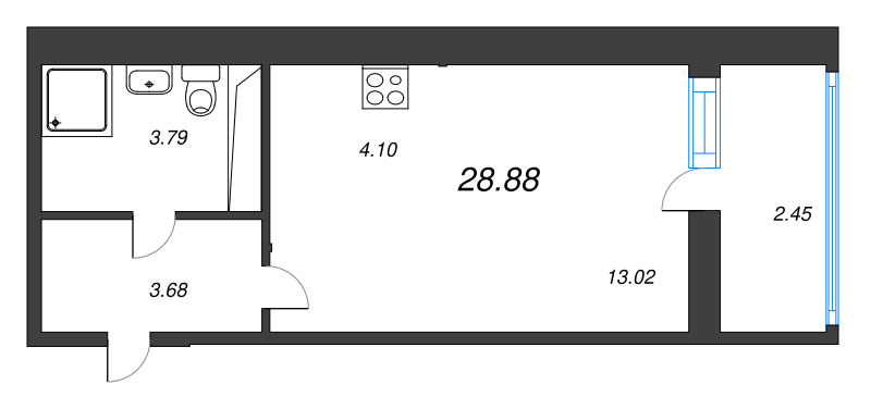 Студия 28,9 м²