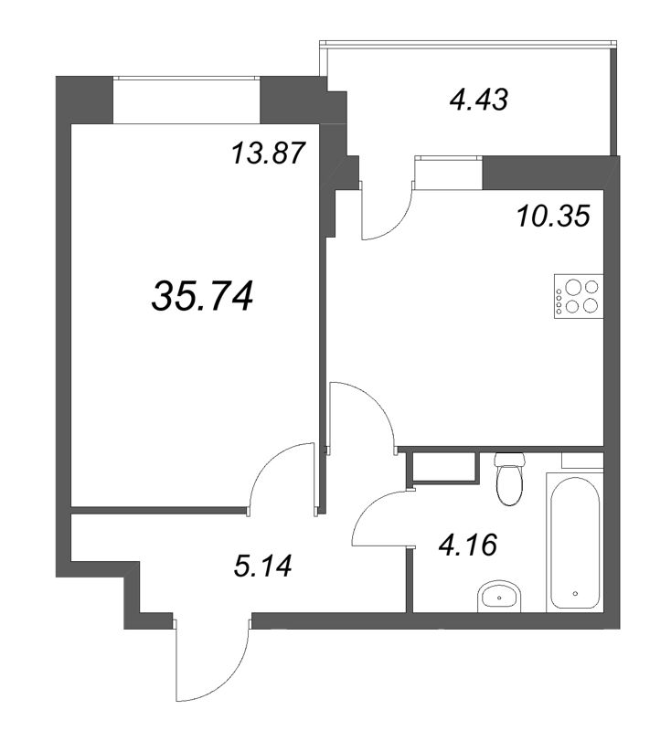 1 ккв 35,7 м²