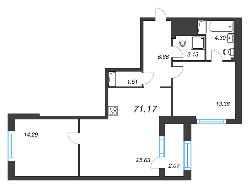 3 ккв (Евро) 71,2 м²