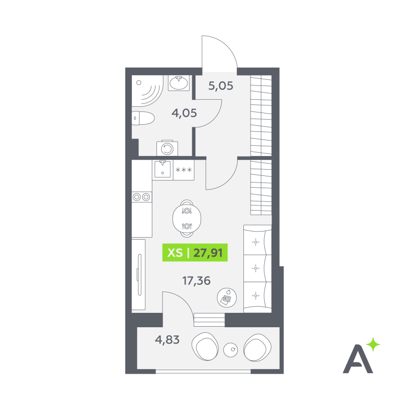 Студия 27,9 м²