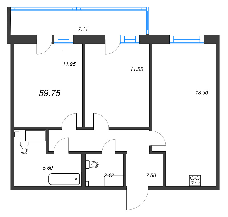 3 ккв (Евро) 59,8 м²