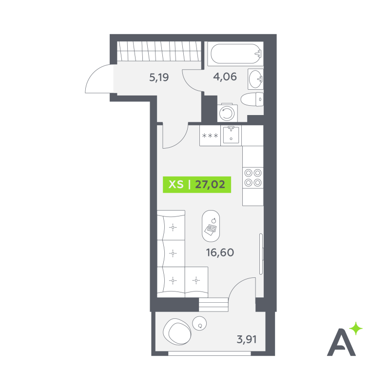 Студия 27 м²