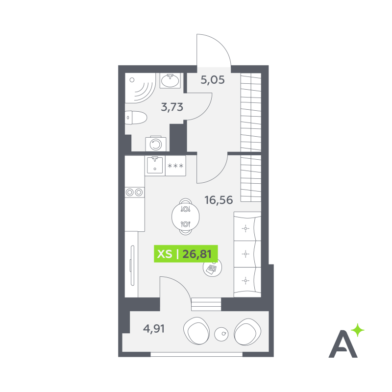 Студия 26,8 м²