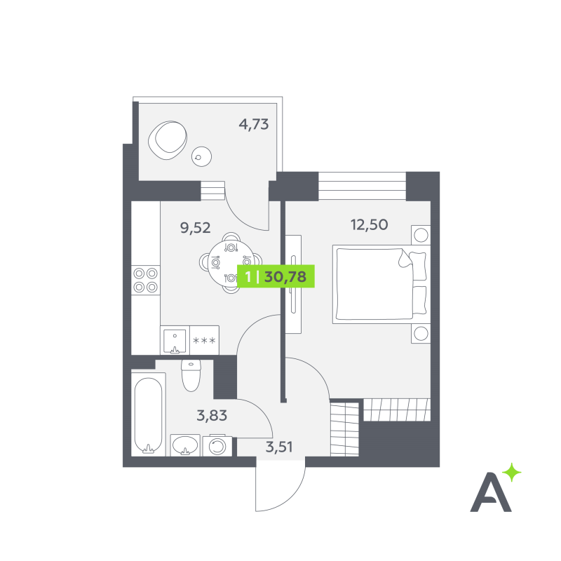 1 ккв 30,8 м²
