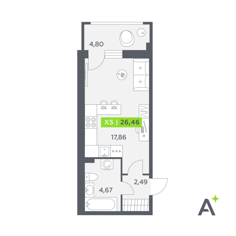Студия 26,5 м²