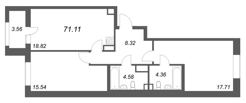 3 ккв (Евро) 71,1 м²
