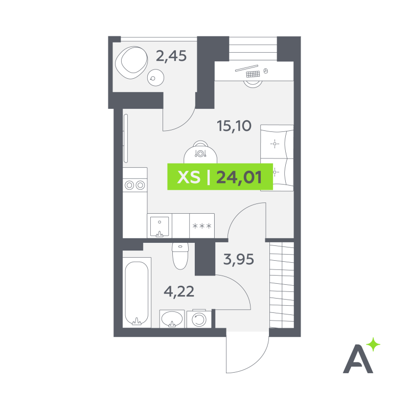 Студия 24 м²
