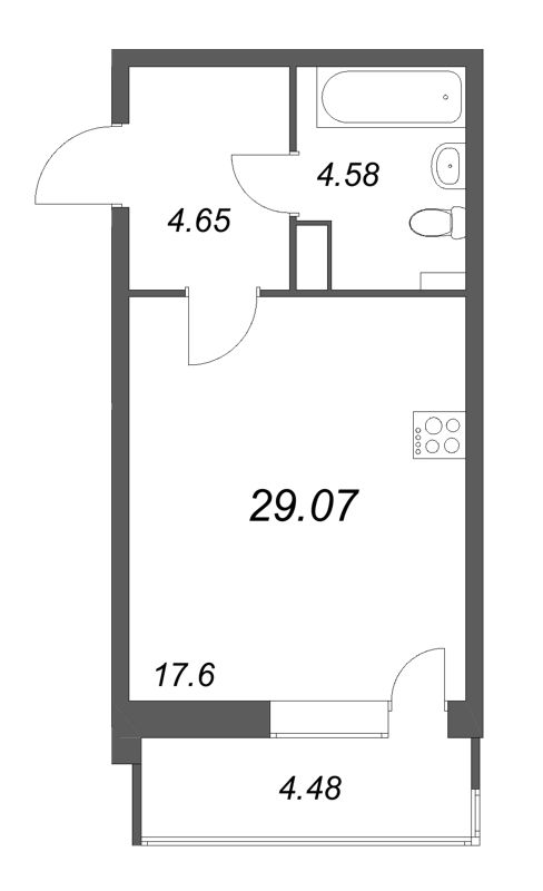 Студия 29,1 м²