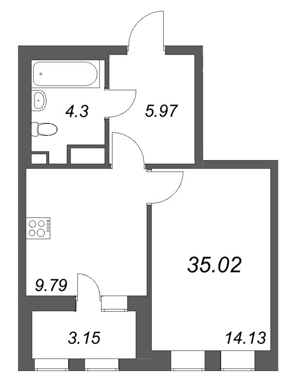 1 ккв 35 м²
