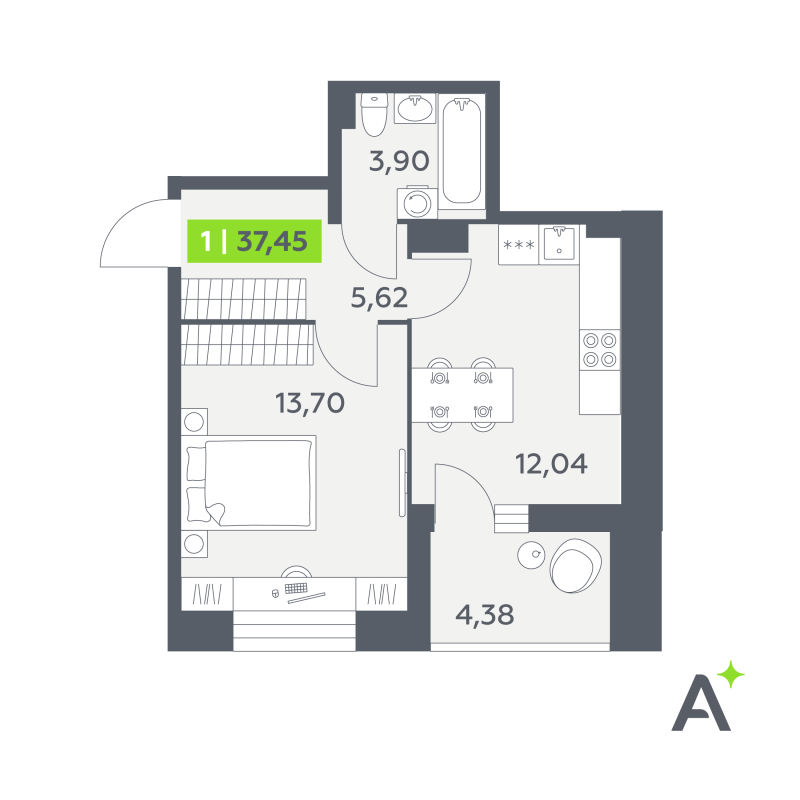 1 ккв 37,5 м²
