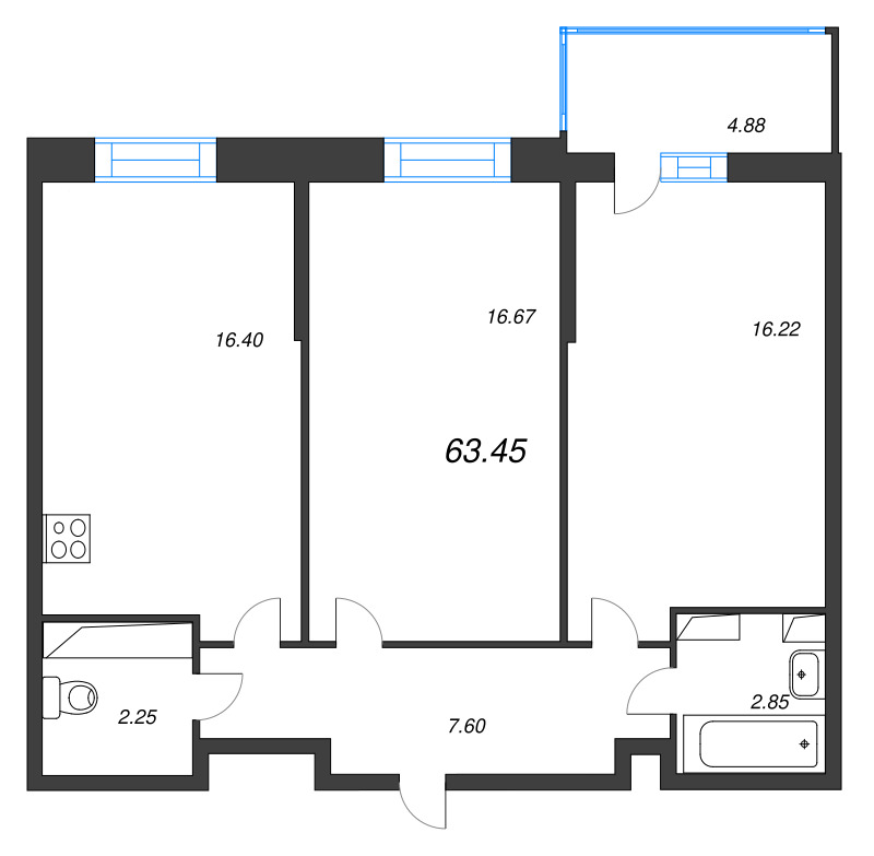 3 ккв (Евро) 63,1 м²
