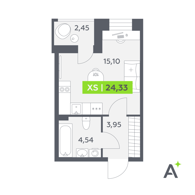 Студия 24,3 м²