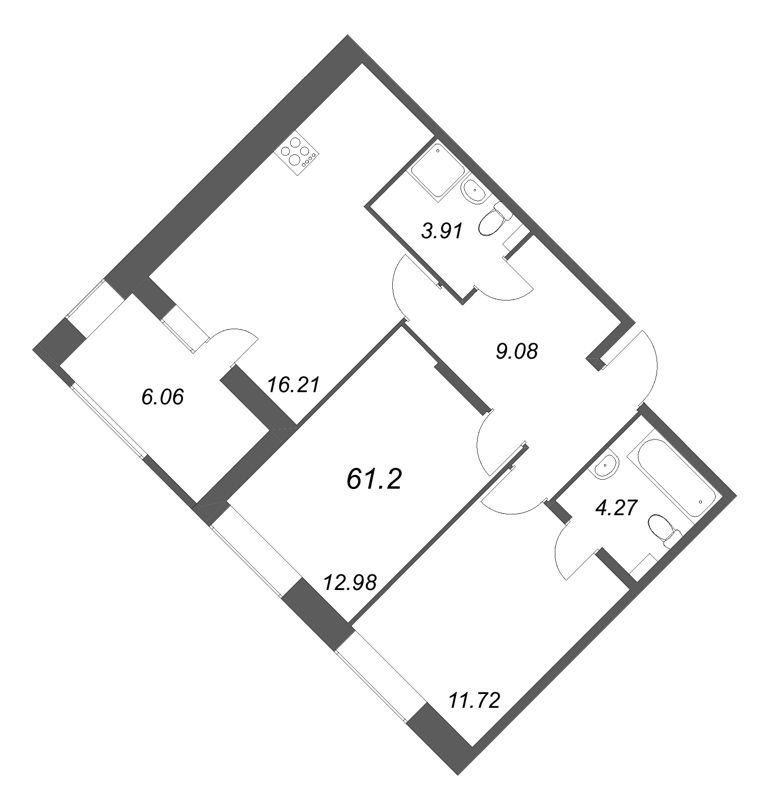 3 ккв (Евро) 61,2 м²