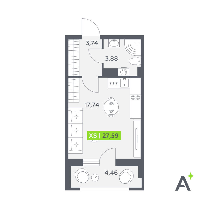 Студия 27,6 м²