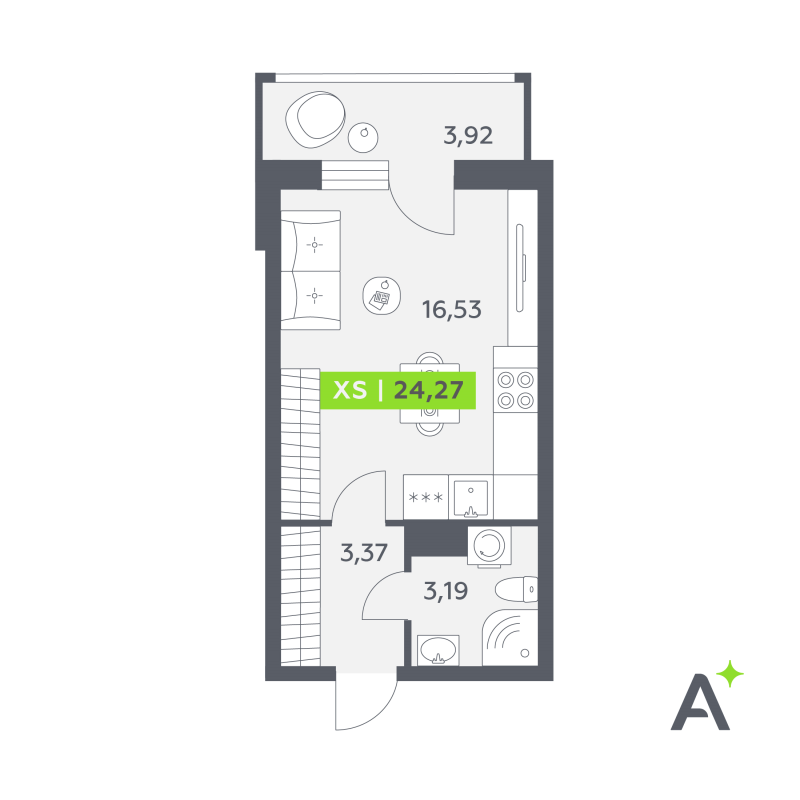 Студия 24,3 м²