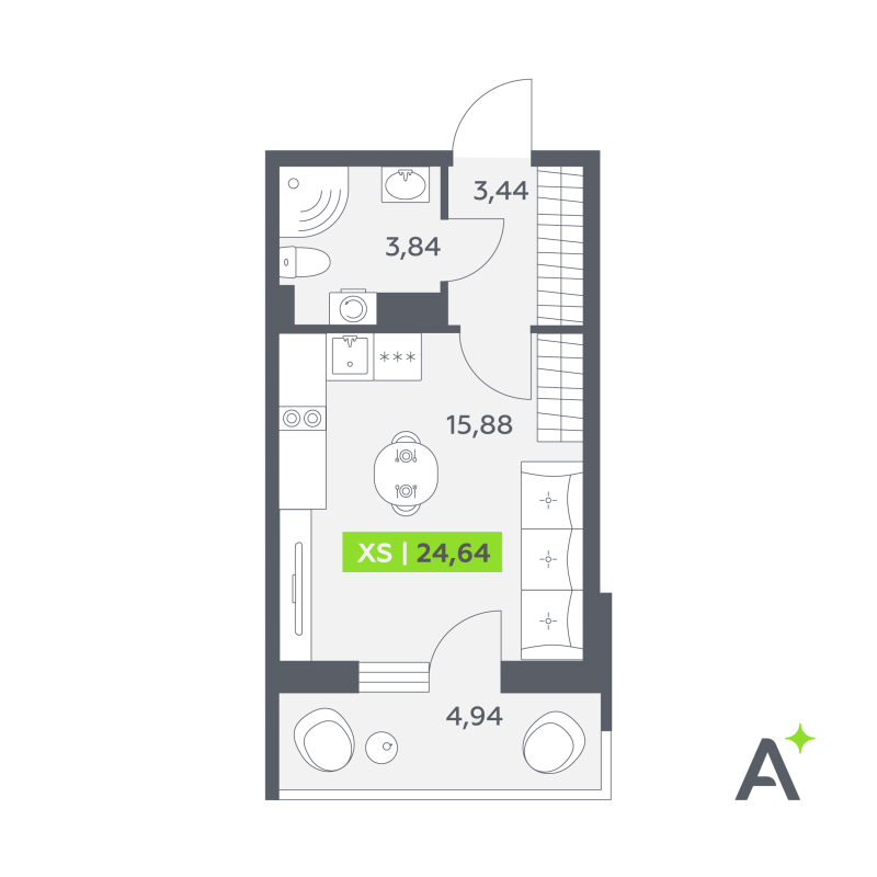 Студия 24,6 м²