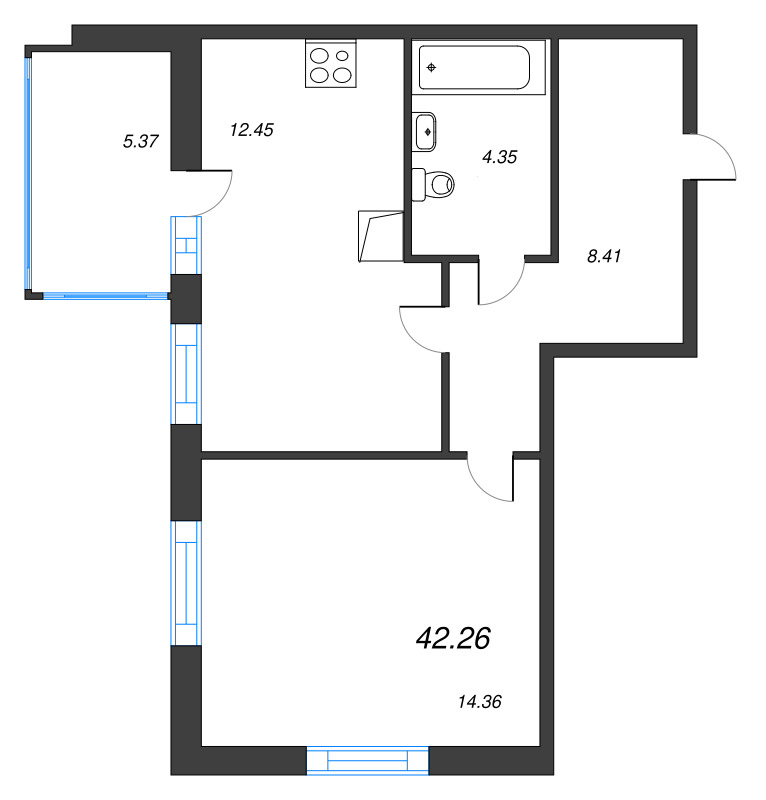 1 ккв 41,6 м²