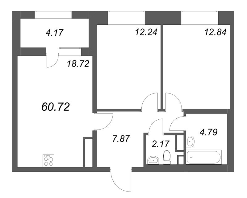 3 ккв (Евро) 60,7 м²