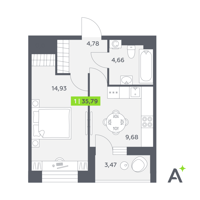 1 ккв 35,8 м²