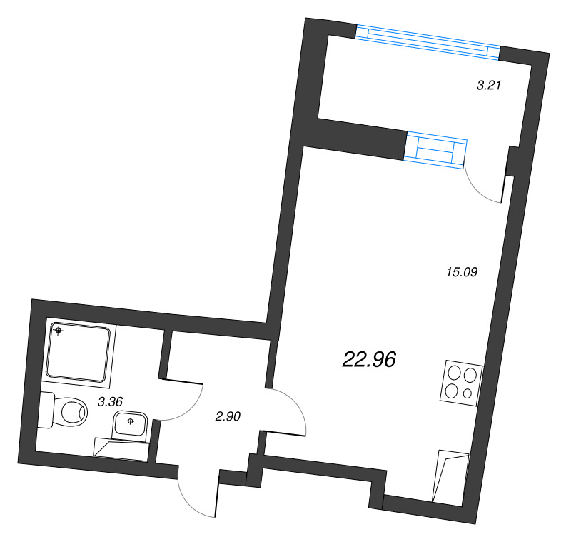 Студия 23 м²