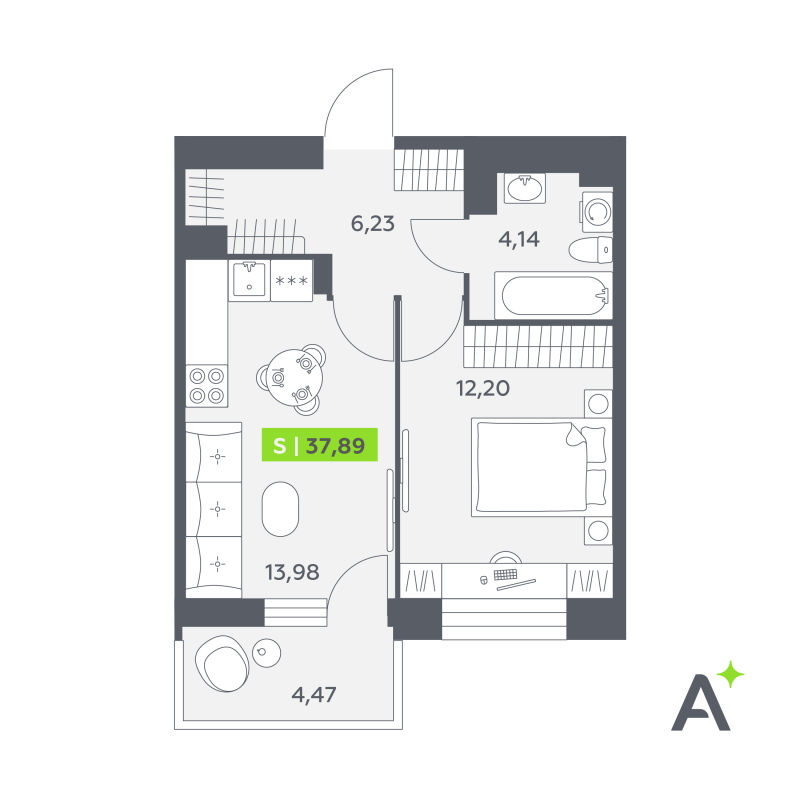1 ккв 37,9 м²